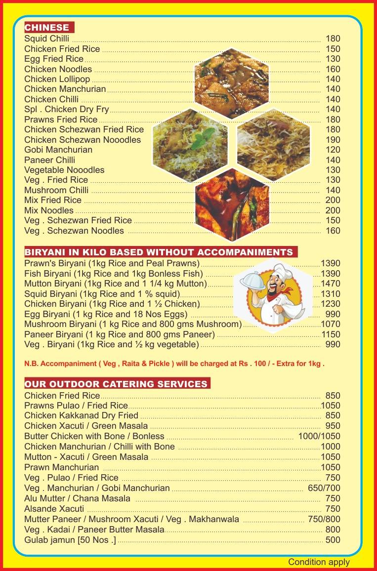 Biryani Corner mapusa menu