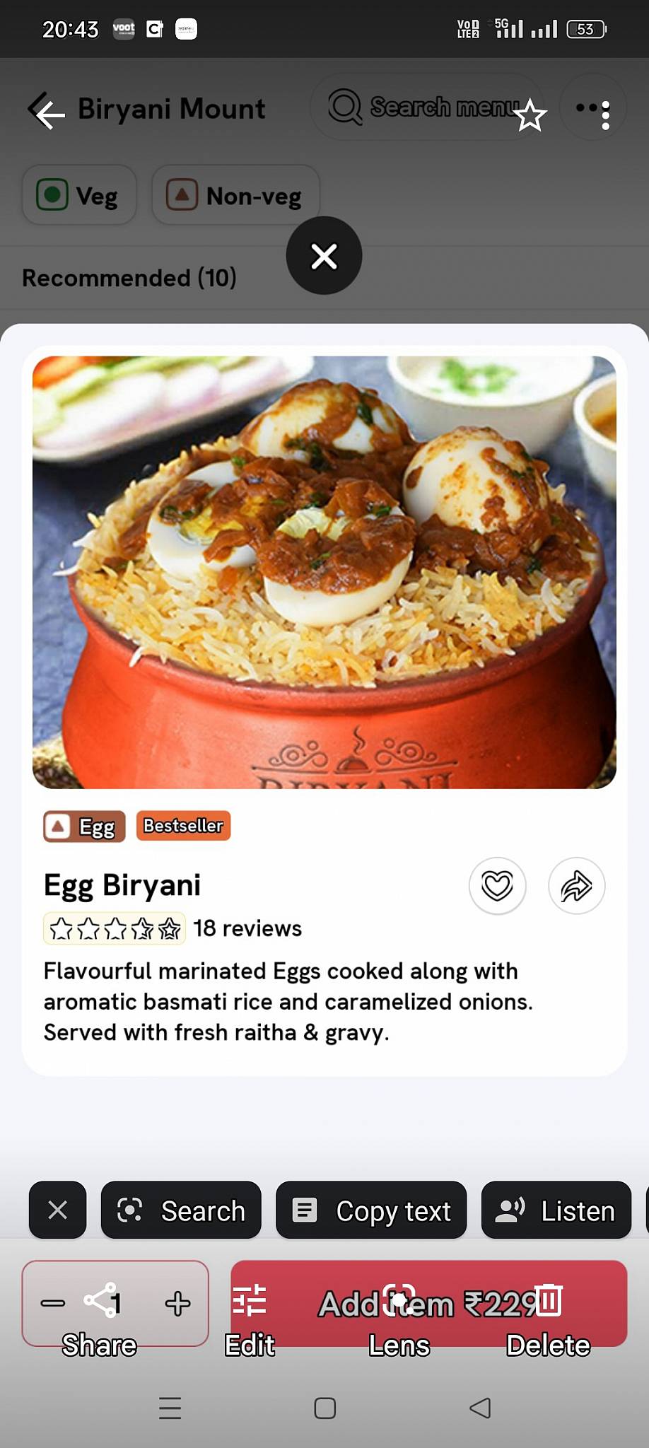Biryani Dhadkan menu