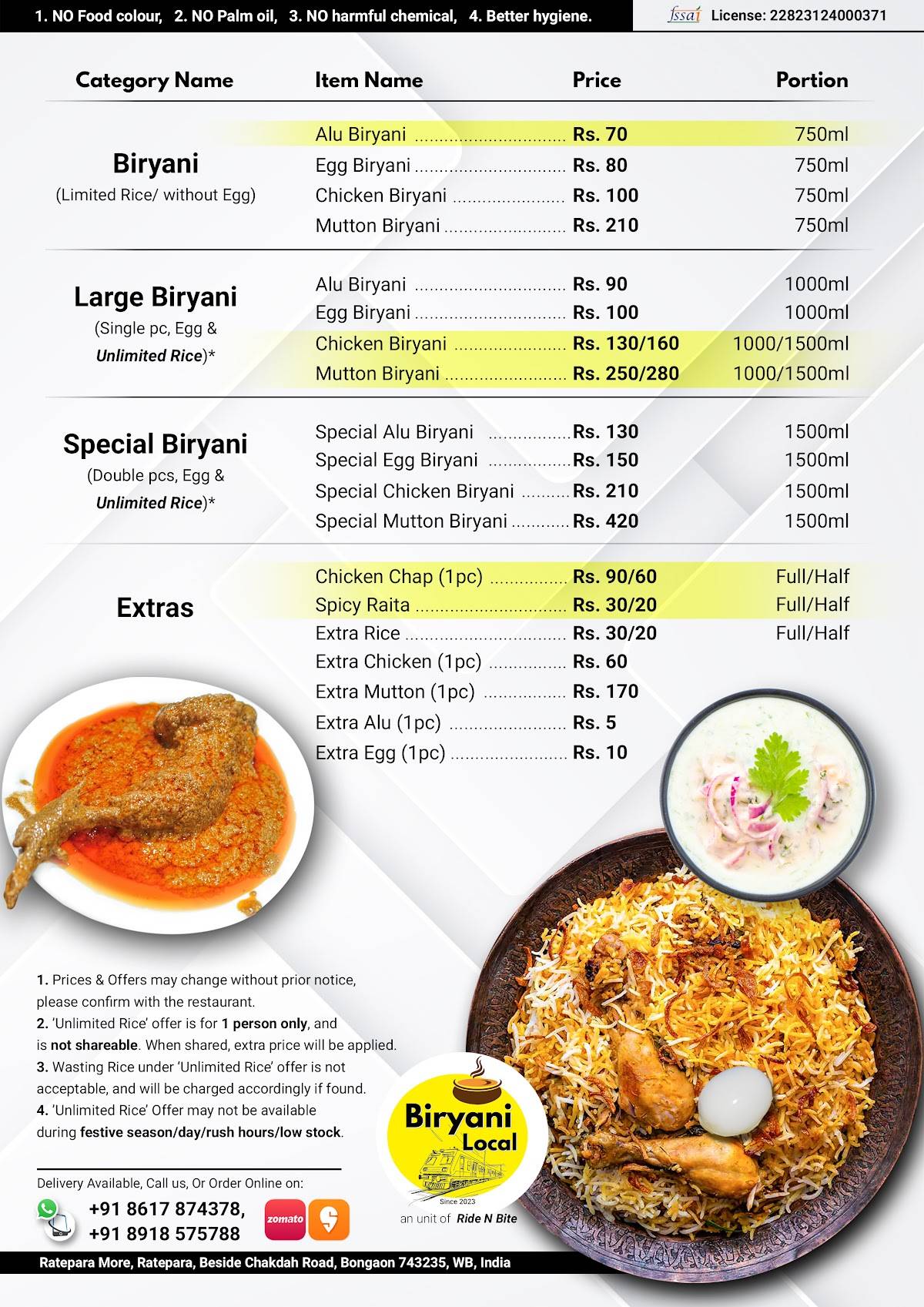 Biryani Local menu