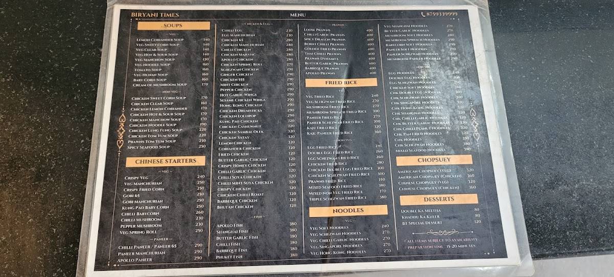 Biryani Times menu