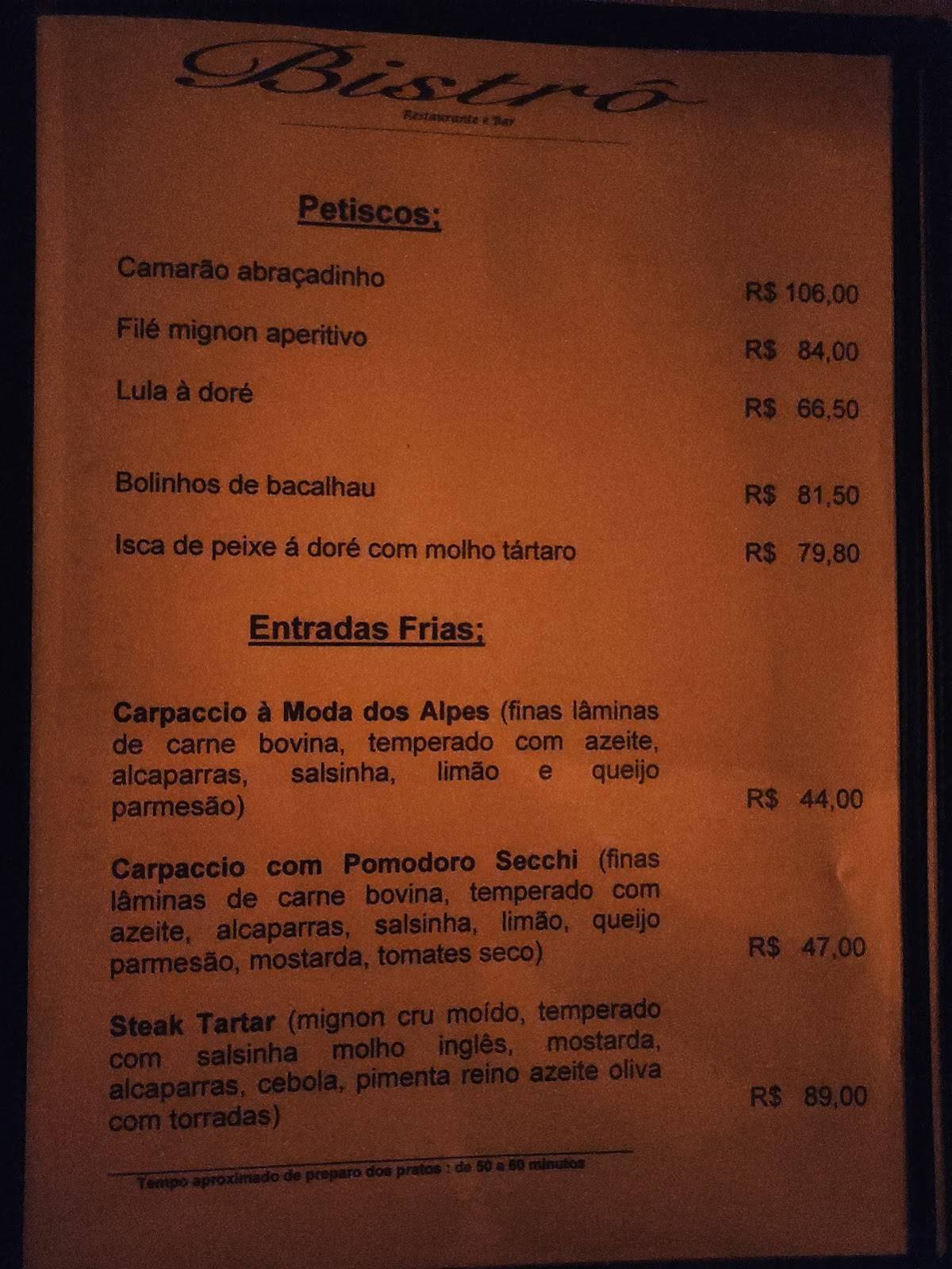 Bistrô cardápio