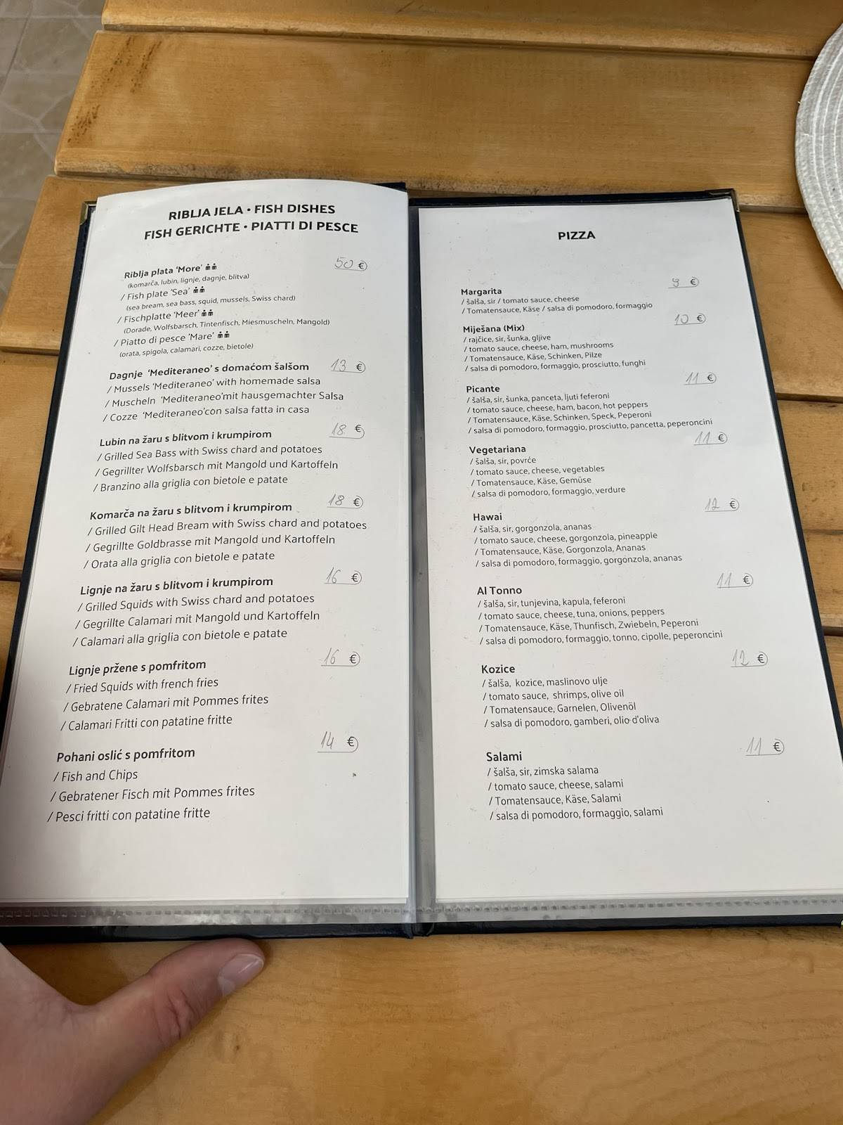 Menu di Bistro pizzerija "MORE" 