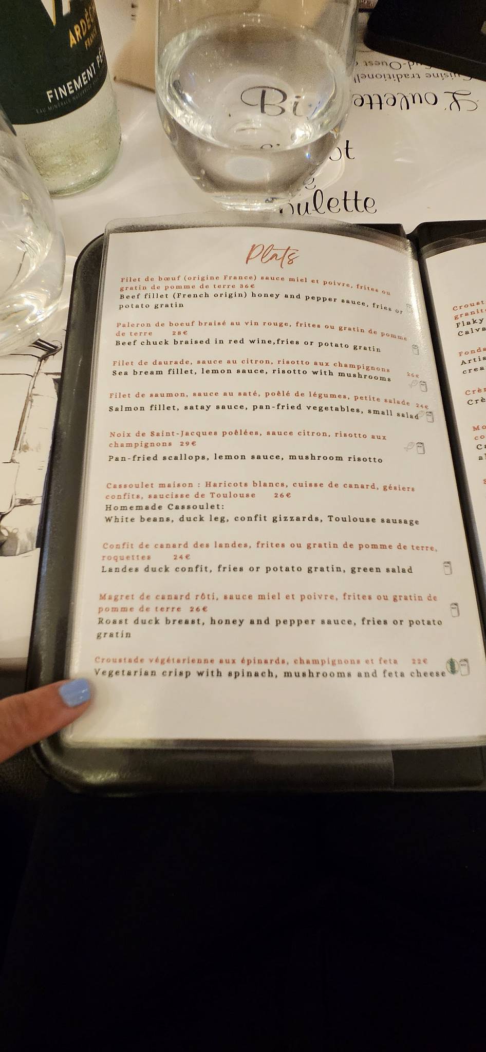 Menu de Bistrot de l’Oulette