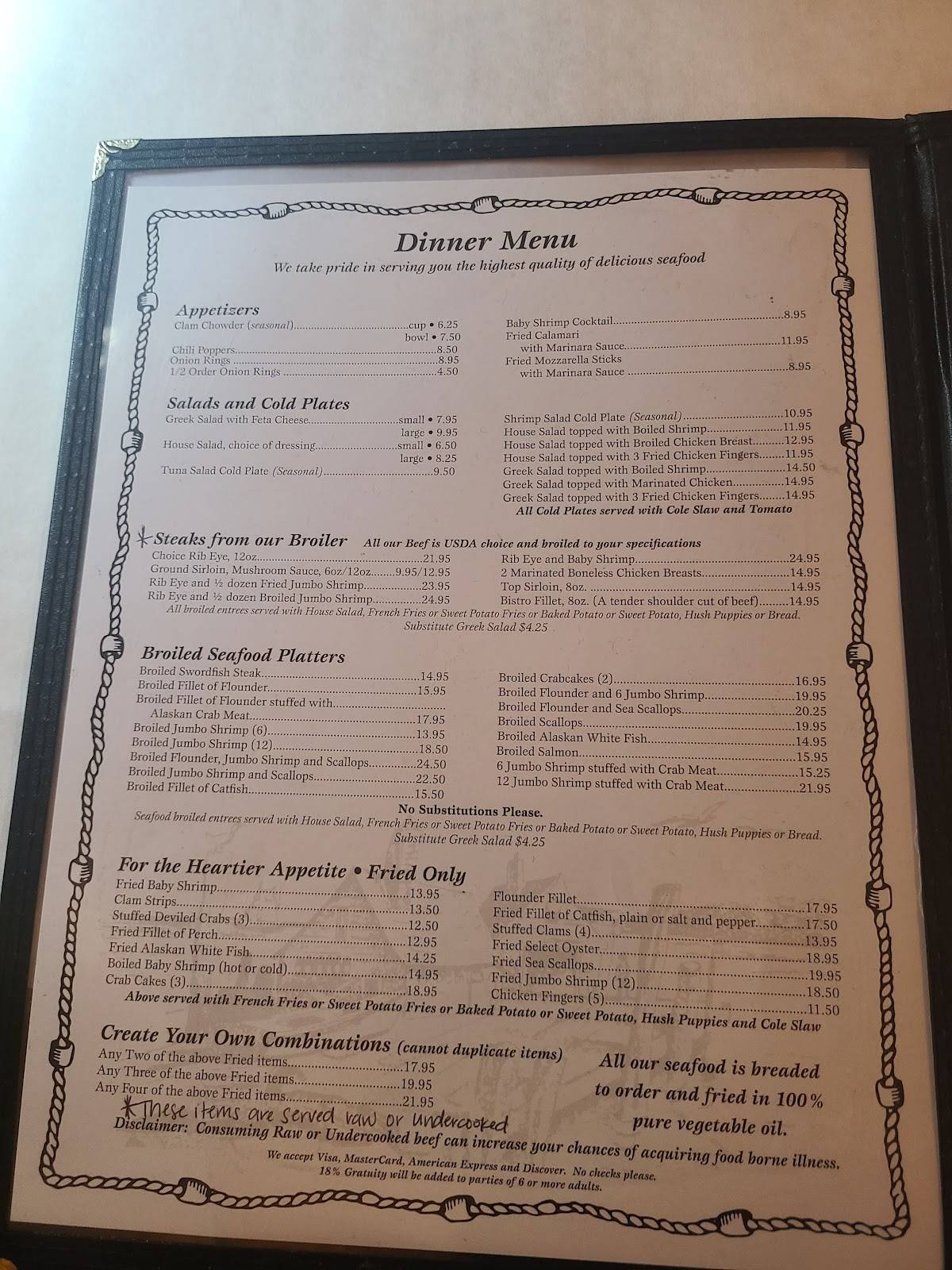Menu at Coach House Seafood & Steak steakhouse, Black Mountain