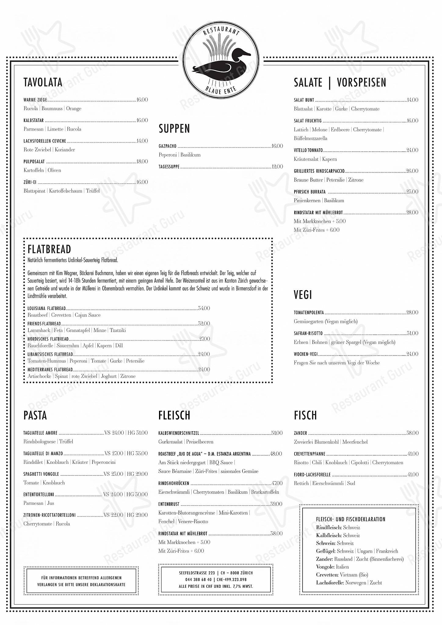 Menu di Blaue Ente - Menu