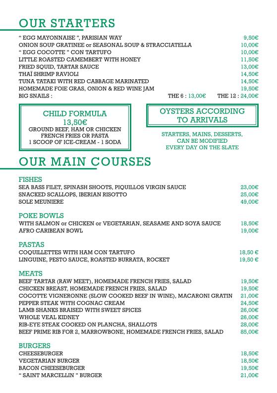 Menu de Restaurant Le Boa