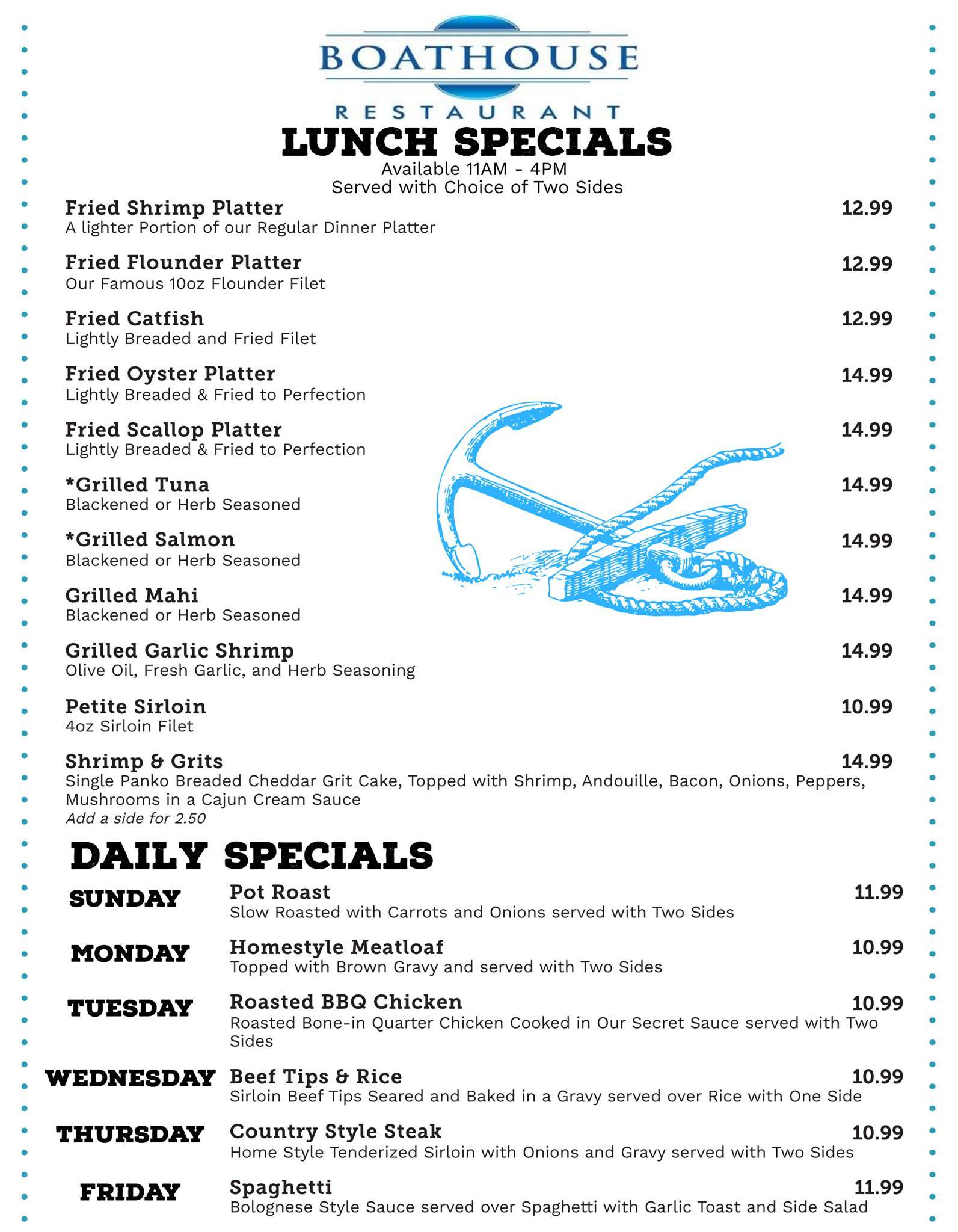 Menu at Boathouse Restaurant, Wilmington