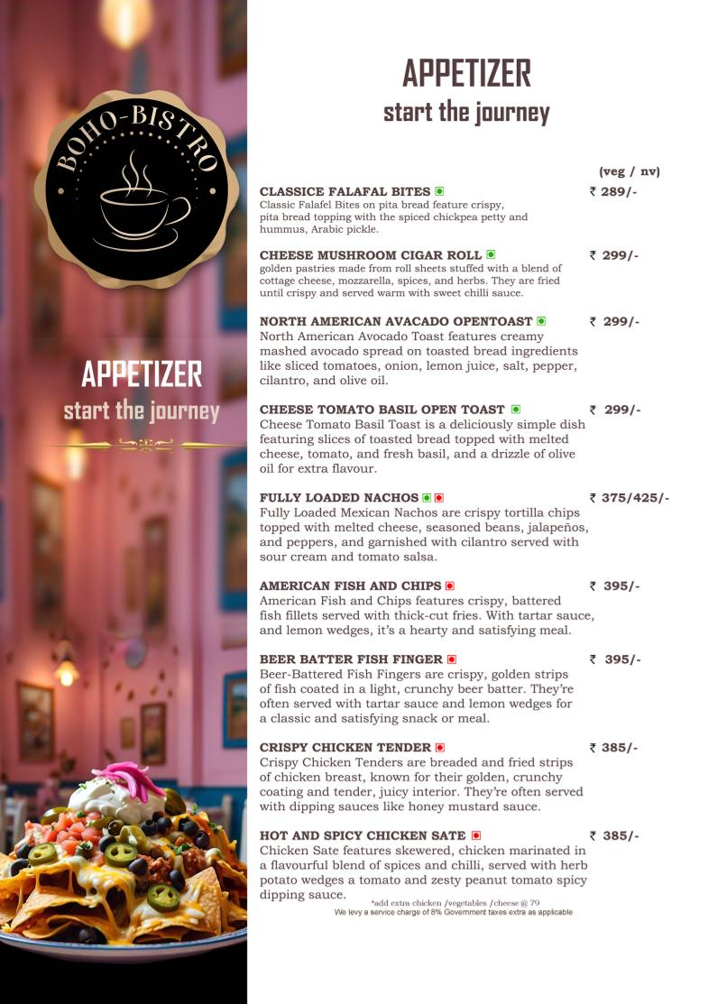 Boho Bistro menu