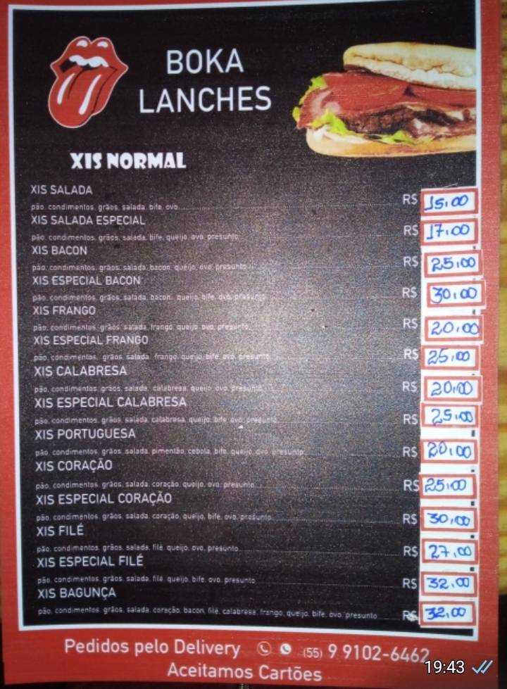 Bokas Lanches cardápio
