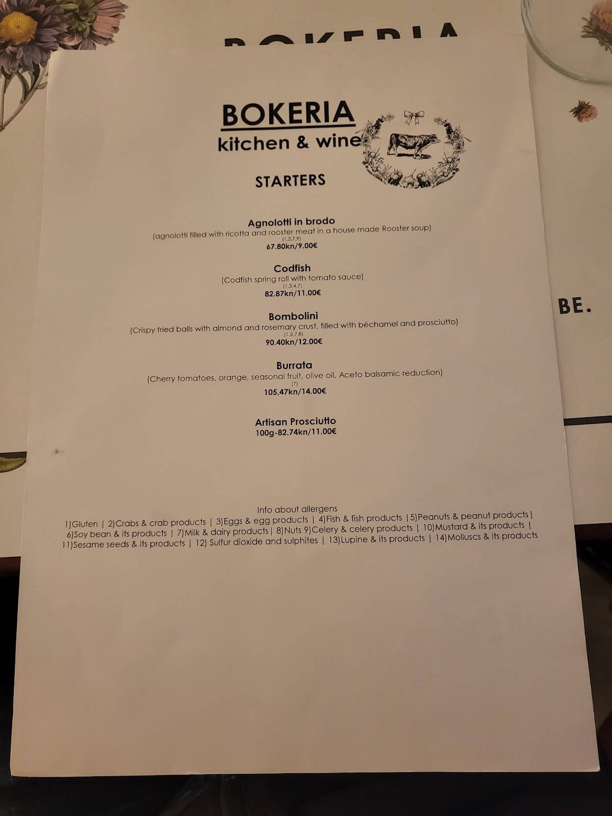 Menu at Bokeria Kitchen & Wine restaurant, Split