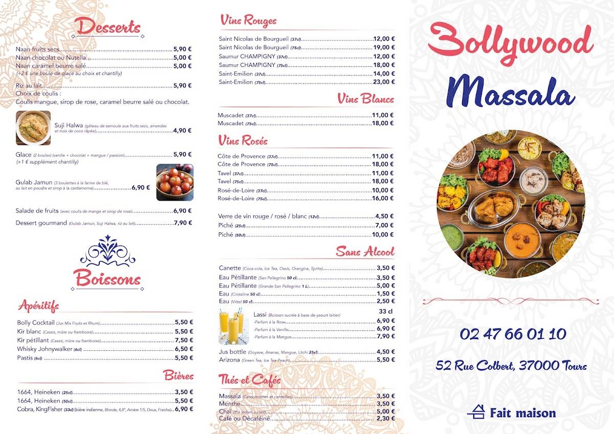 Menu de Bollywood Massala