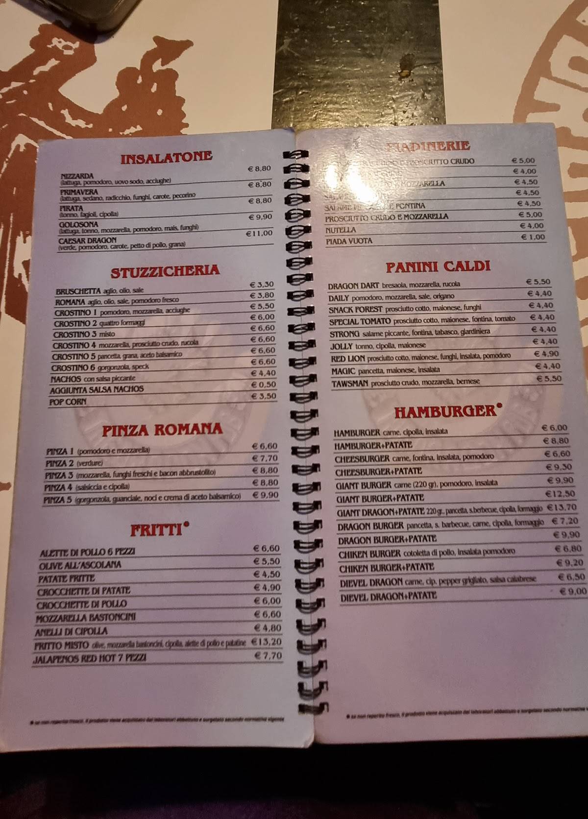 Menu di Dragon Pub 