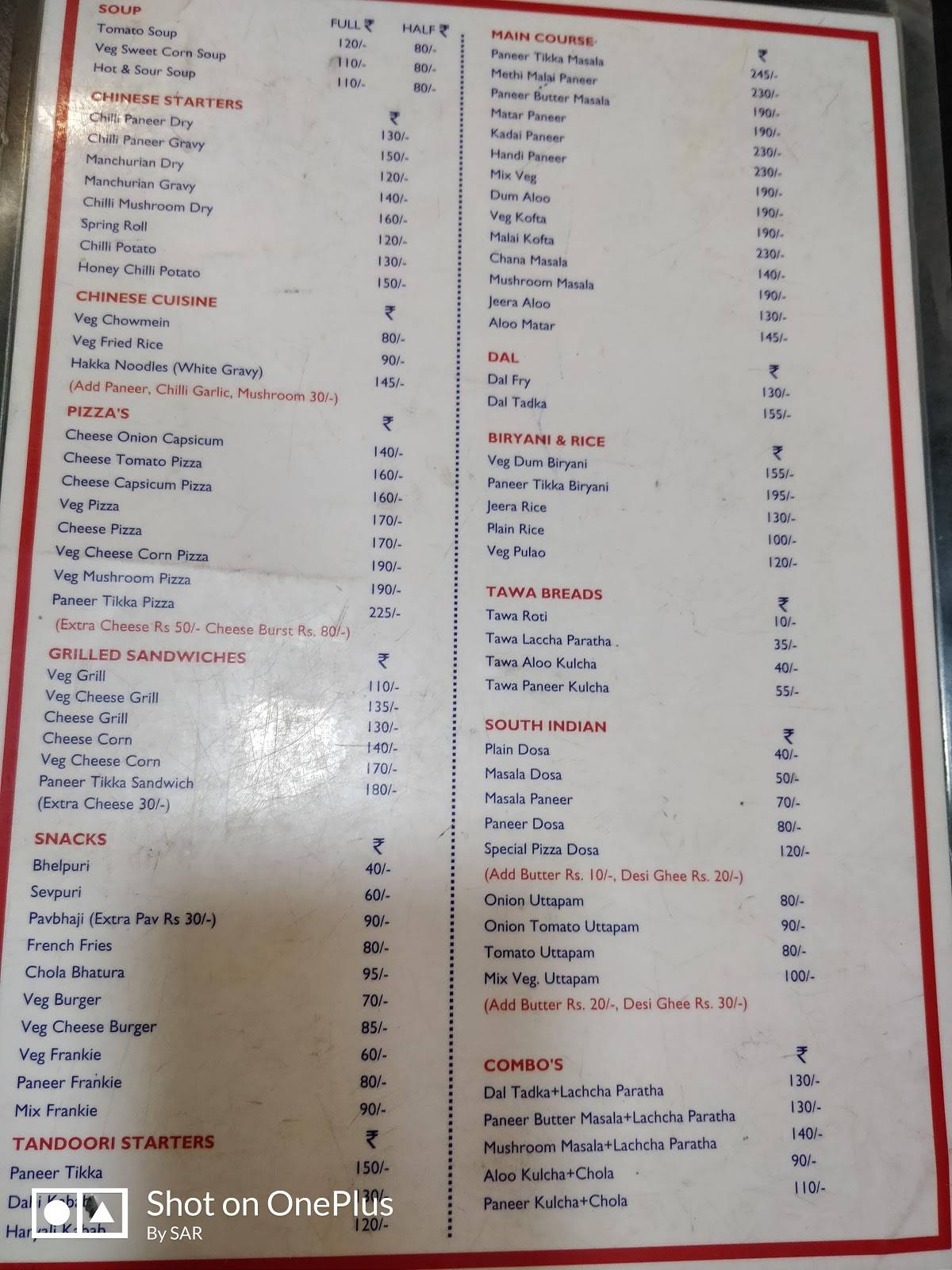 Bombay Fast Food menu