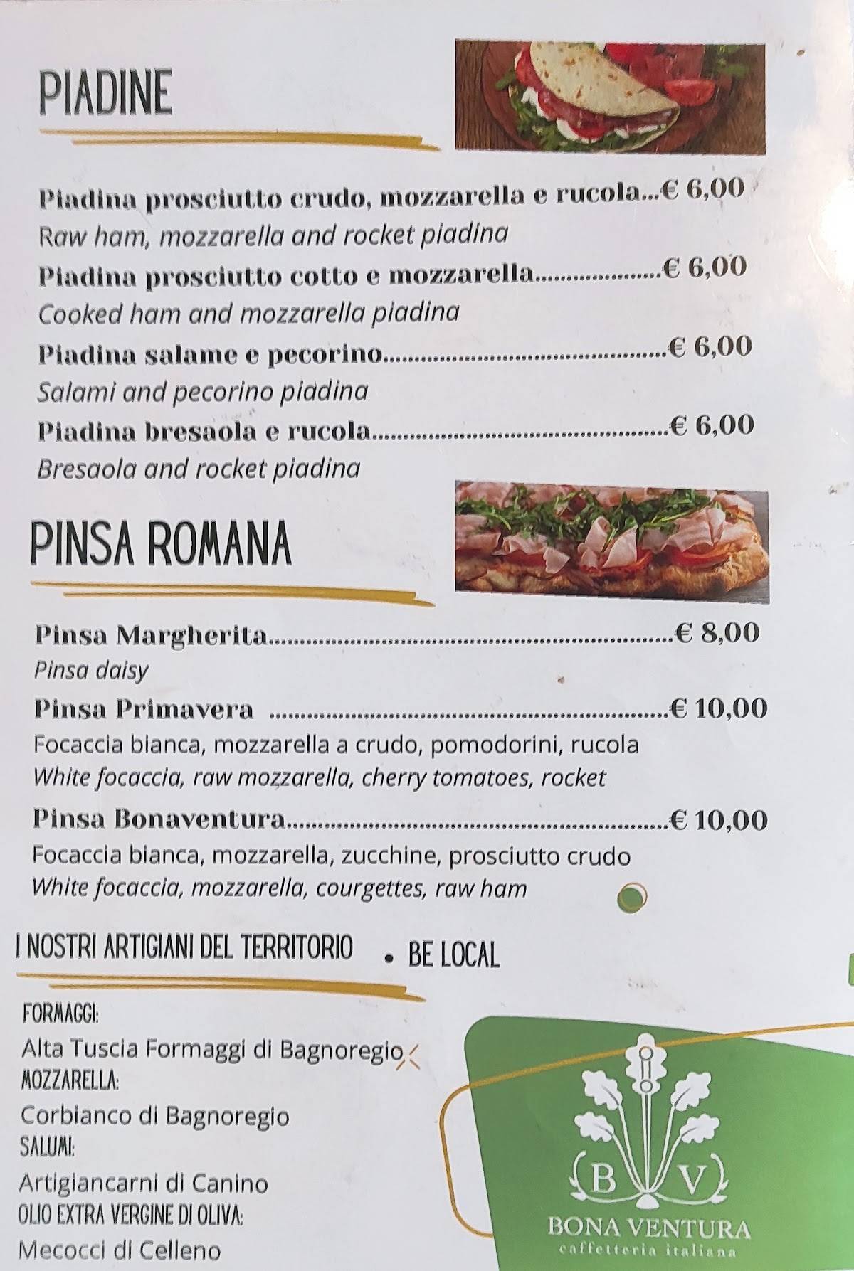 Menu di Bona Ventura Caffetteria Italiana 