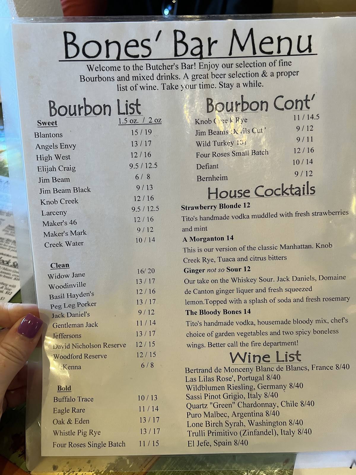 Menu at Bones Jones Burgers and Butchery steakhouse, Morganton