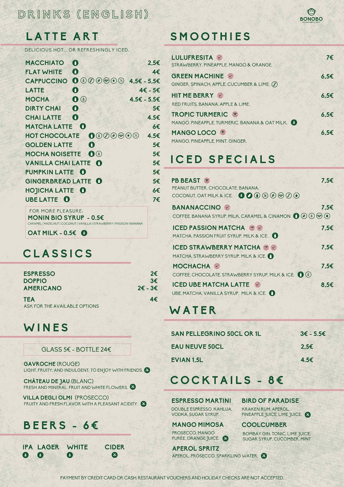Menu de Bonobo Centre Ville