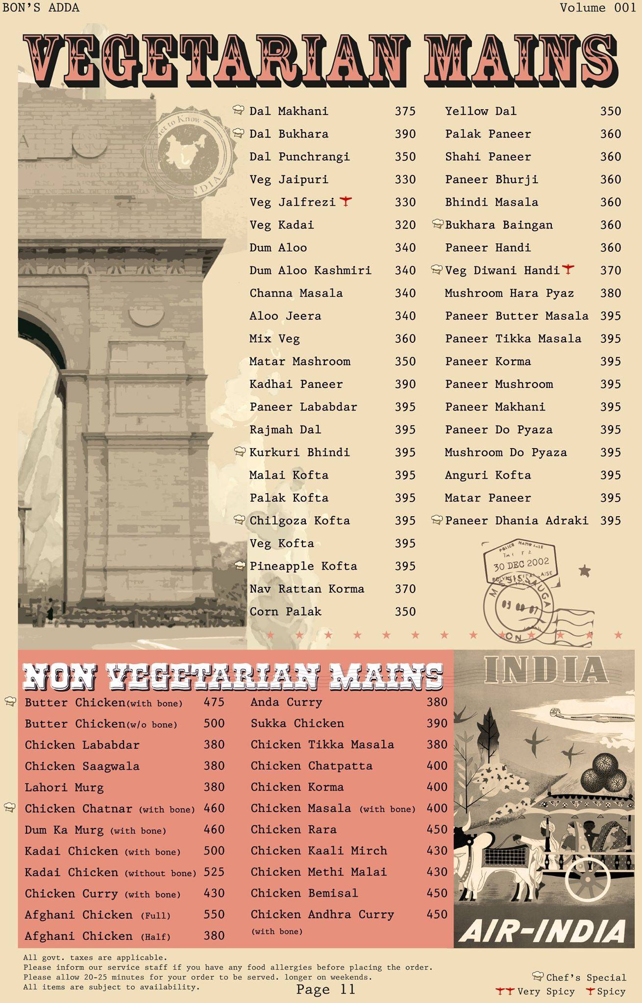 Bon's Adda - Garden Cafe Best Clubs in Amritsar menu