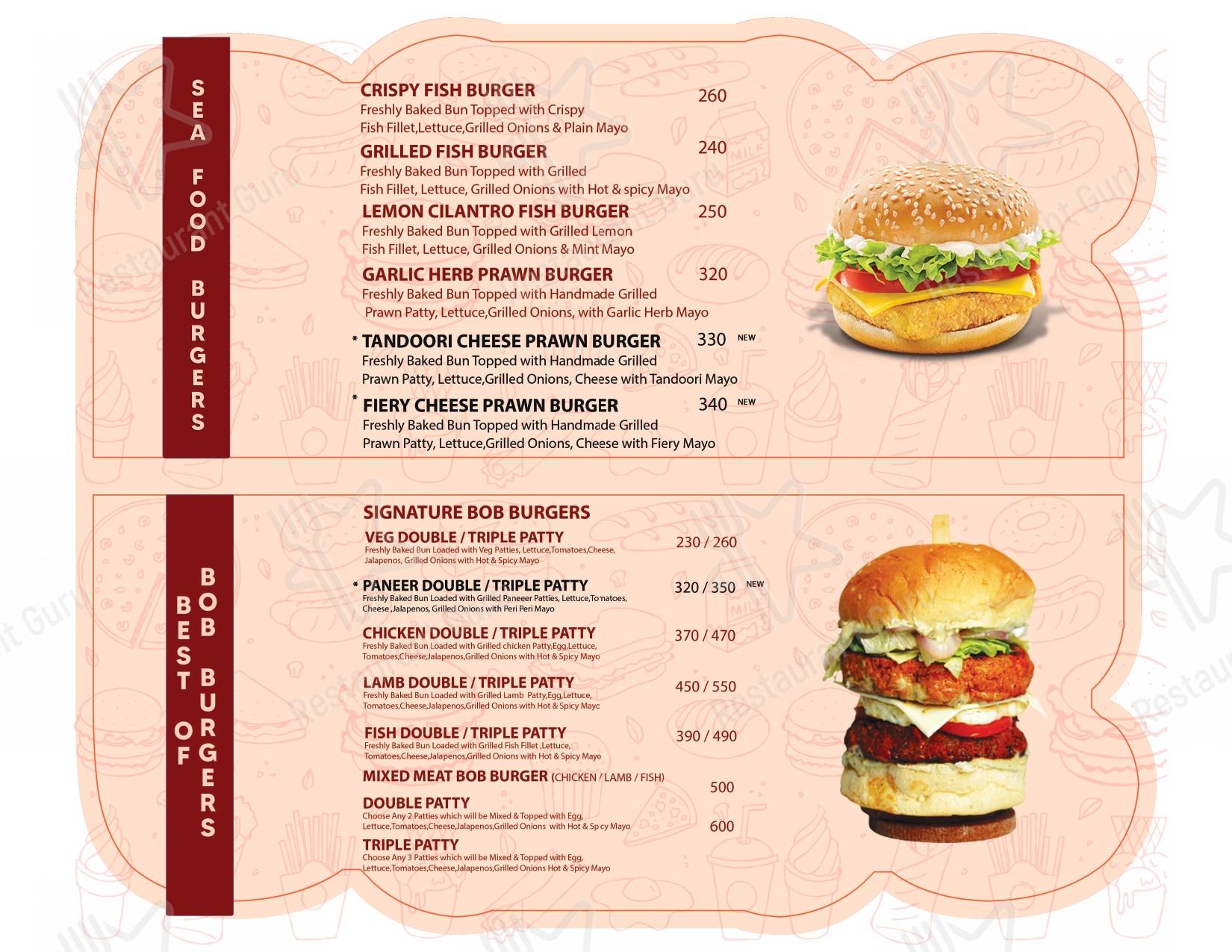 Boss of Burgers (BOB) menu