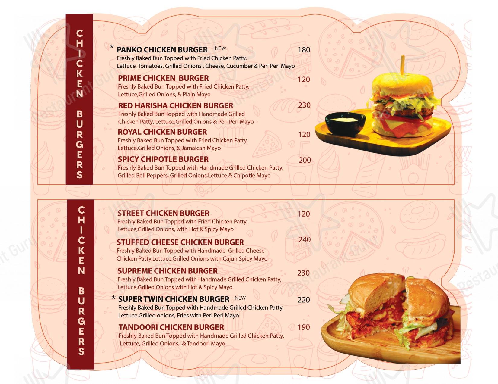 Boss of Burgers (BOB) menu