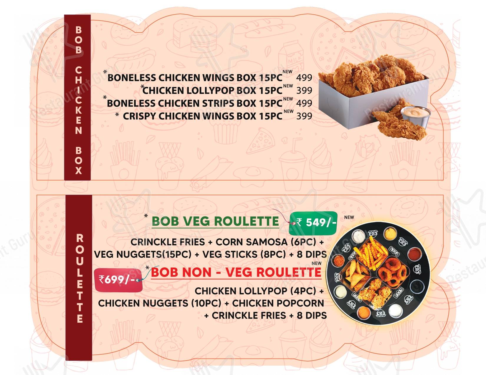 Boss of Burgers (BOB) menu