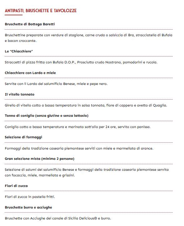 Menu di Bottega Baretti 