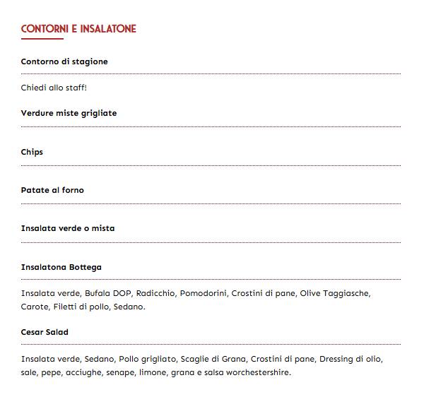 Menu di Bottega Baretti 