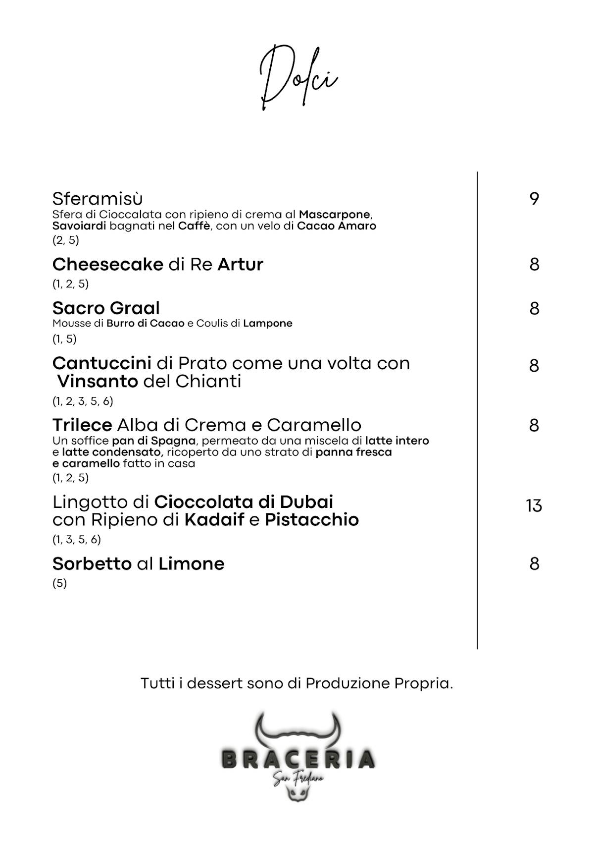 Menu di Braceria San Frediano 