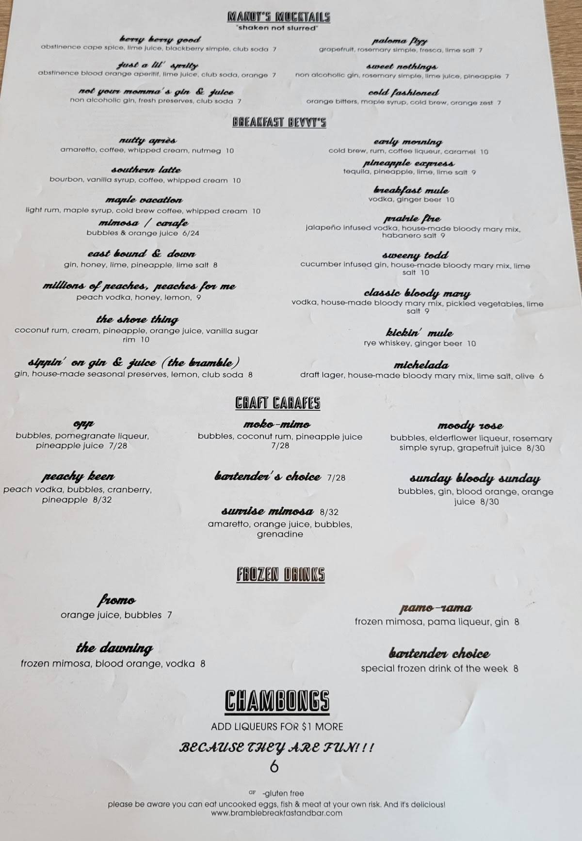 Menu At Bramble Breakfast Bar Downtown Tulsa E 6th St