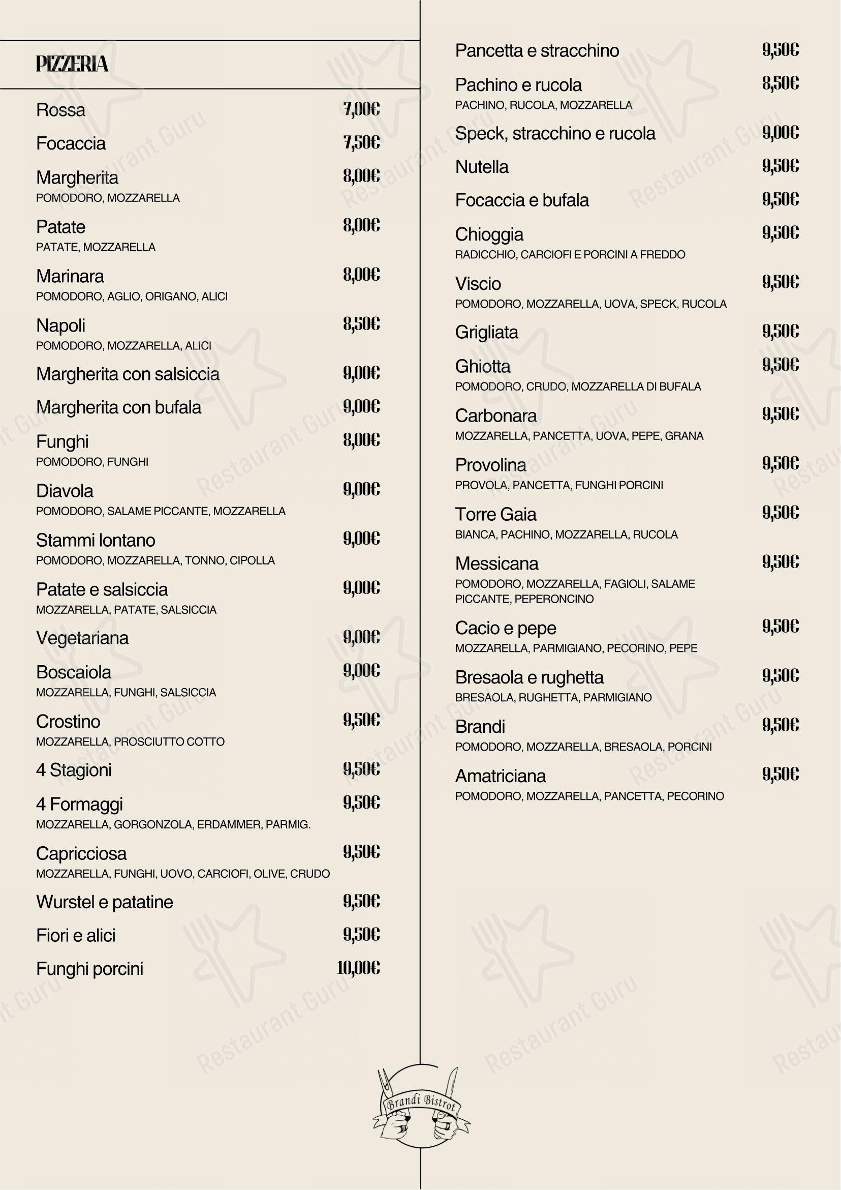 Brandi Bistrot in Roma - Menu