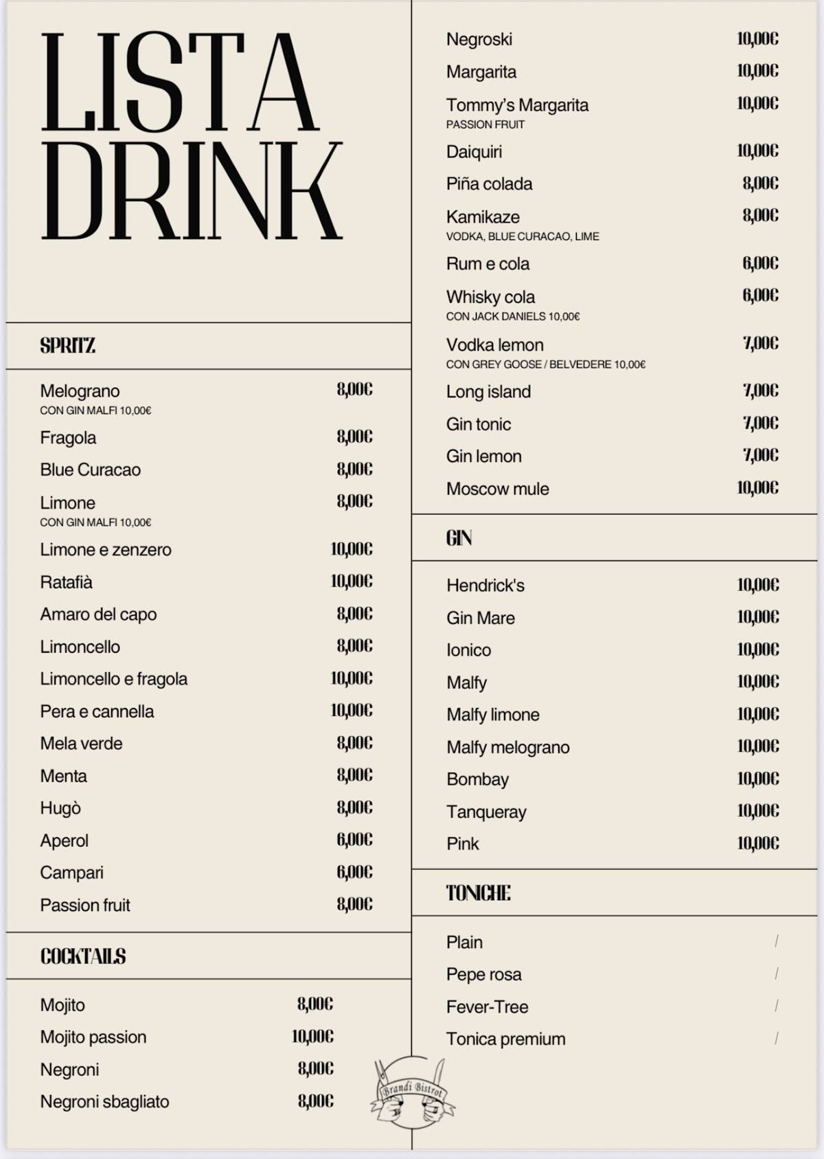 Menu di Brandi Bistrot 