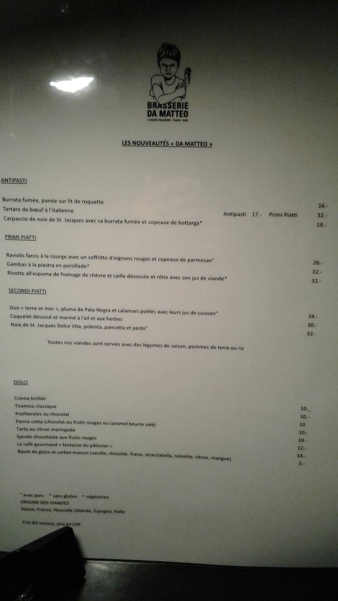 Menu de Brasserie Da Matteo