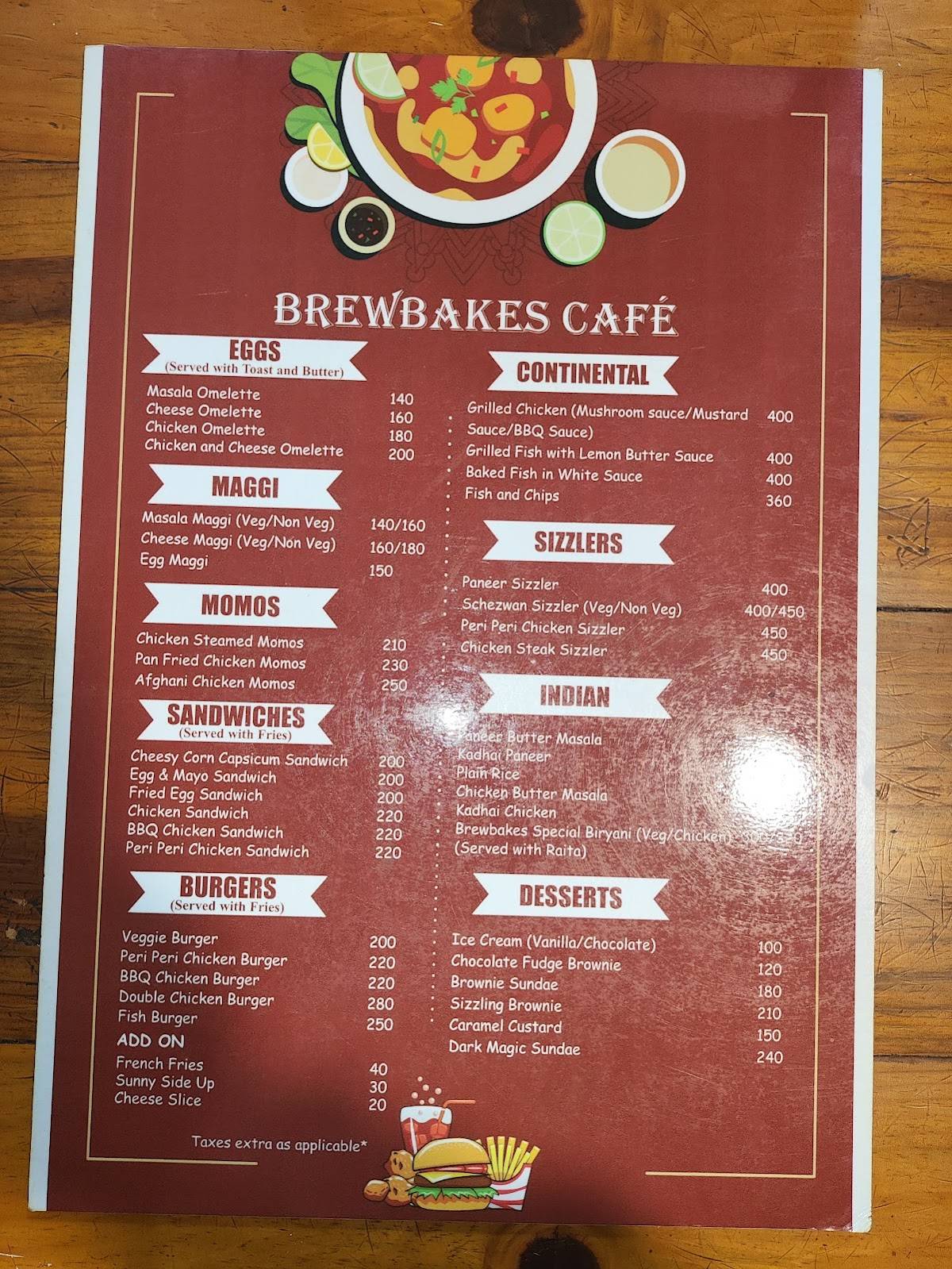 Brewbakes menu