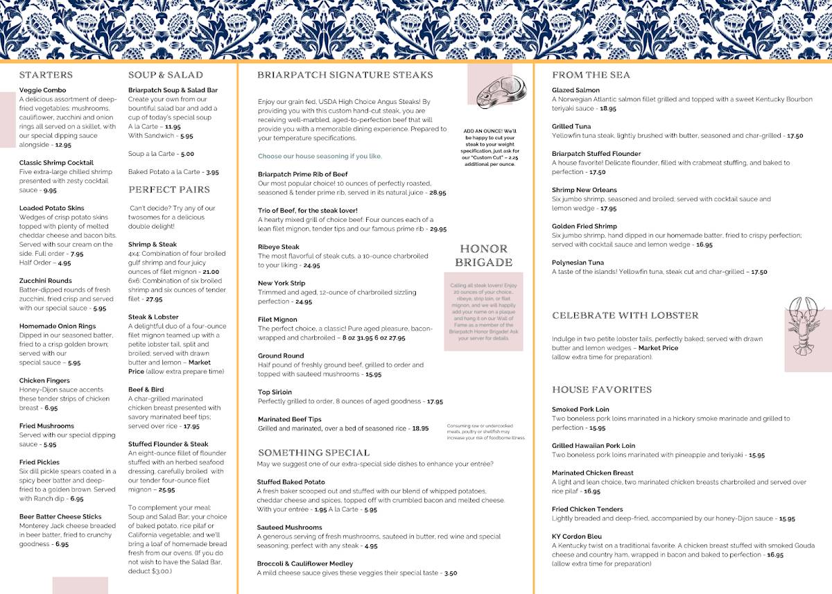 Menu at Briarpatch Restaurants, Owensboro