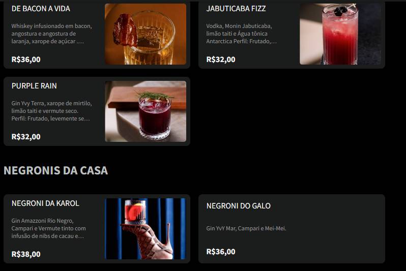 Briga de Galo cardápio