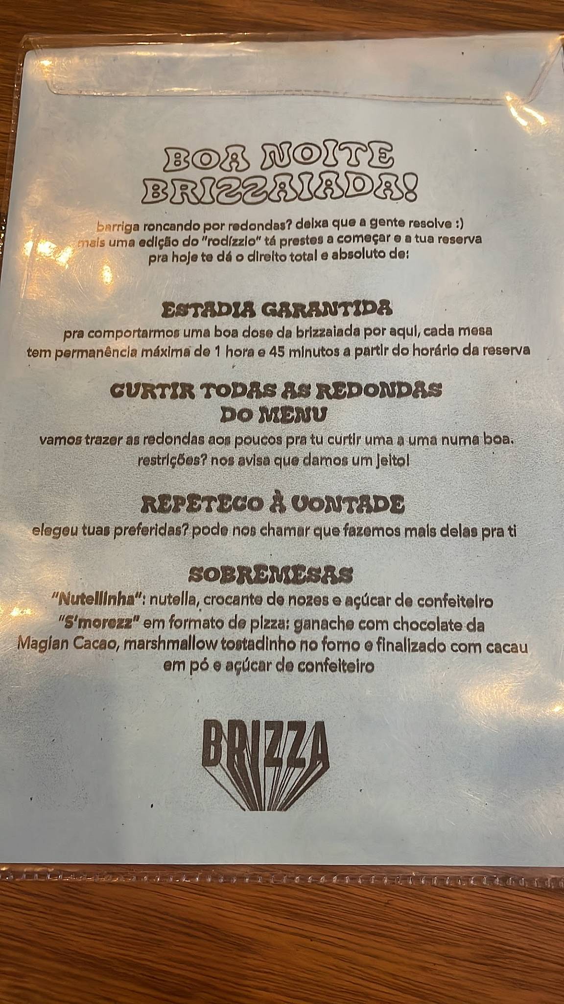 Brizza Forneria cardápio