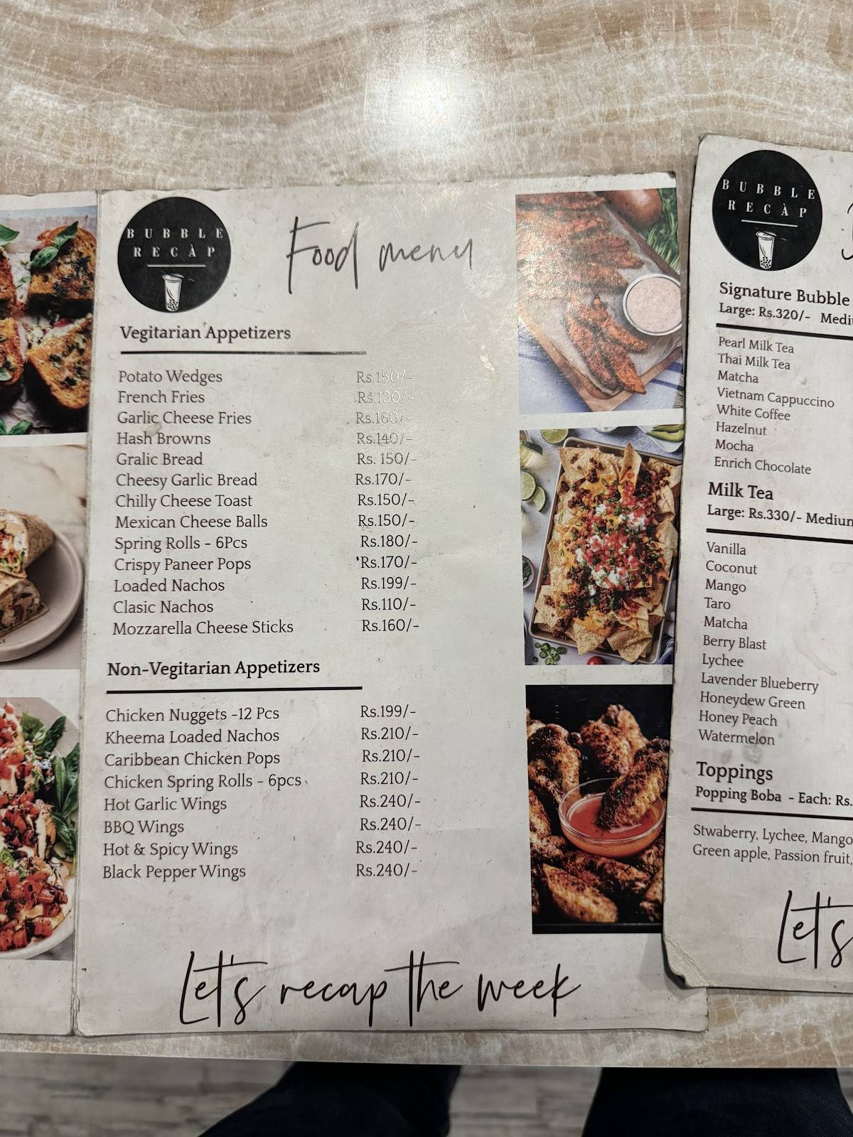 Bubble Recàp menu
