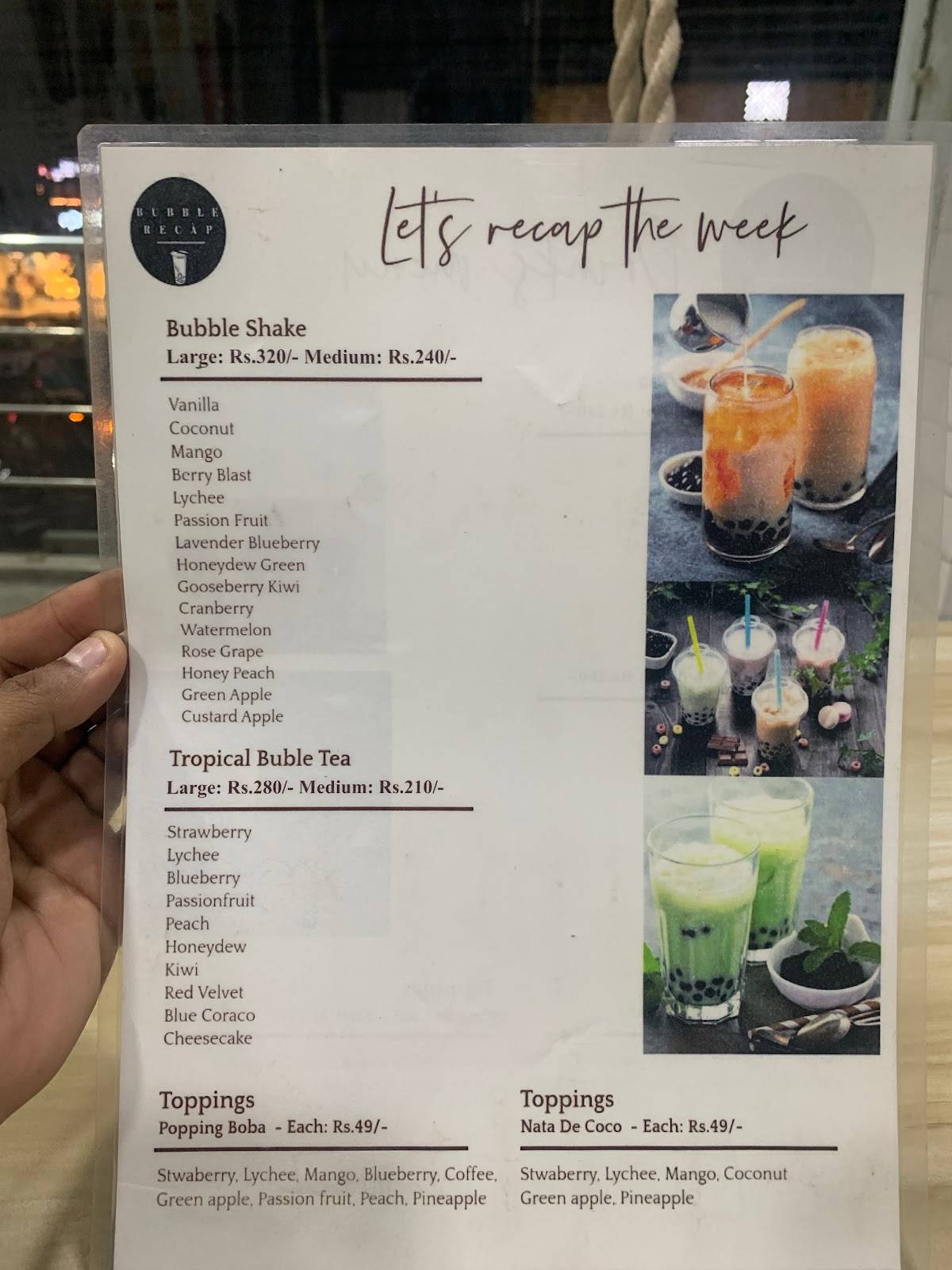Bubble Recap menu