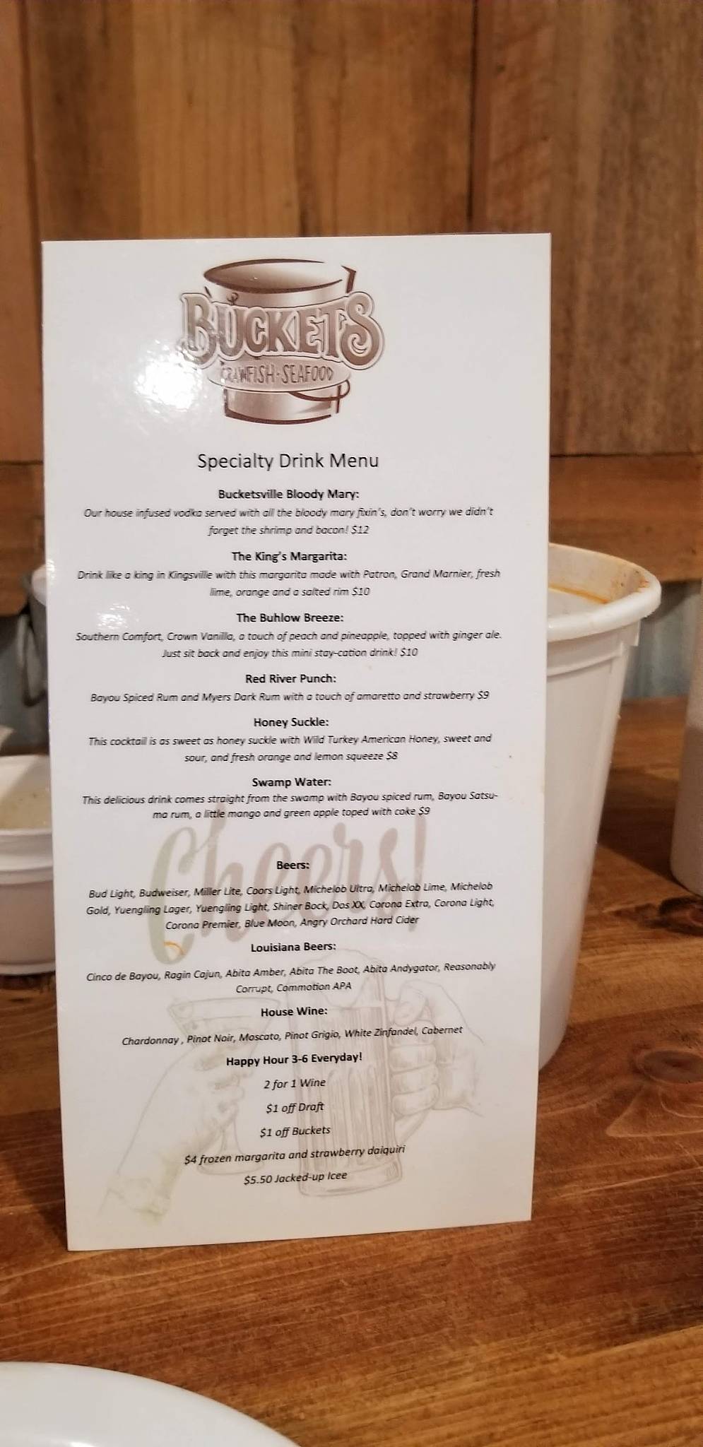 Menu at Buckets Crawfish and Seafood restaurant, Pineville