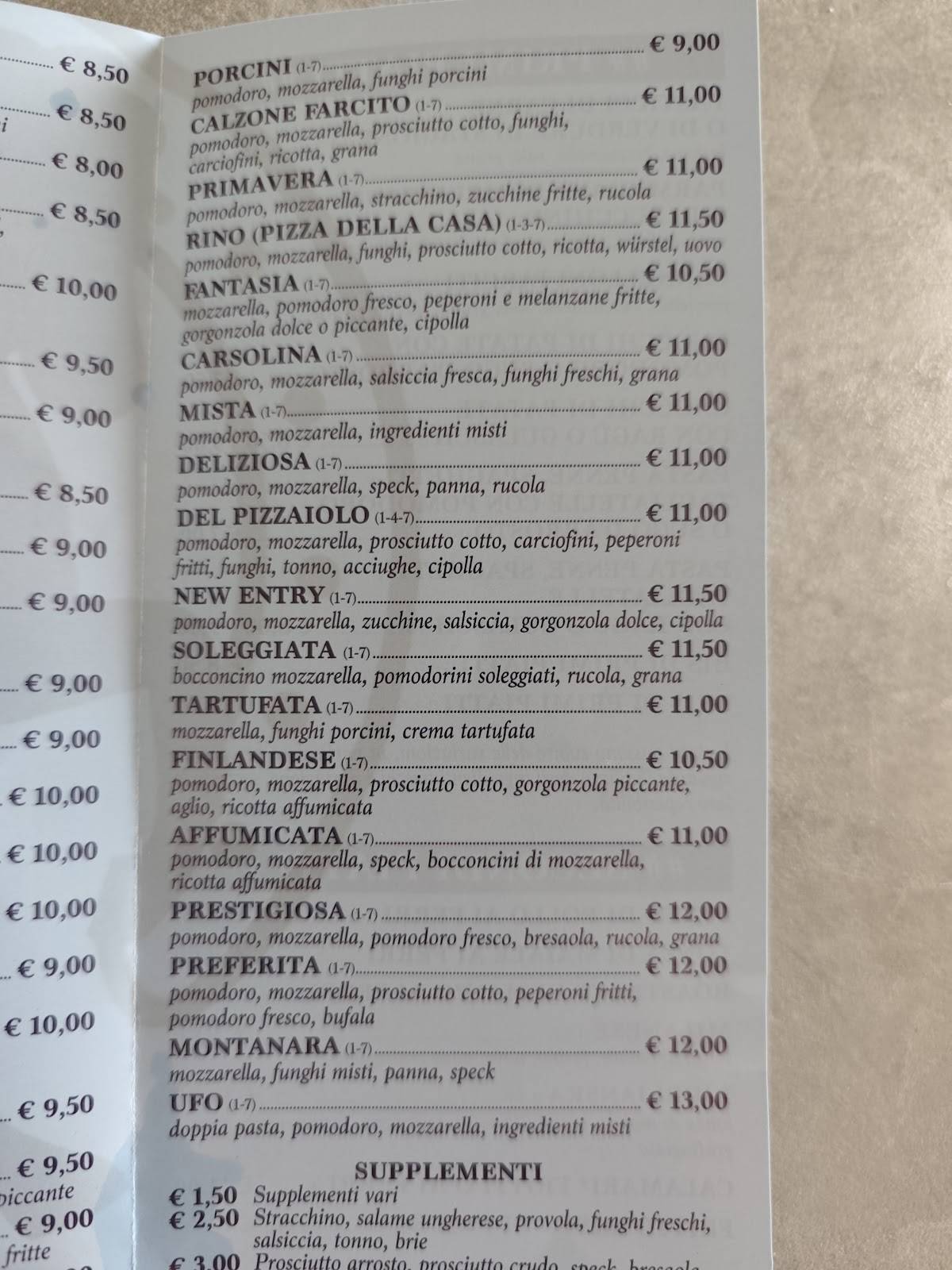 Menu di Buffet Pizzeria Rino 