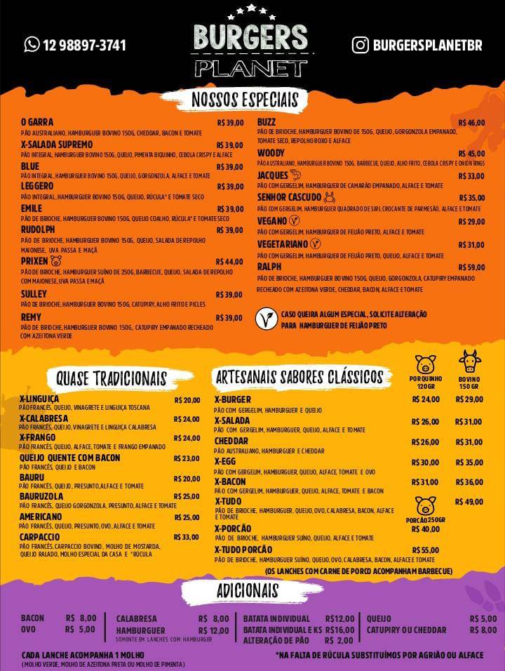 Burgers Planet Campos Do Jordão cardápio