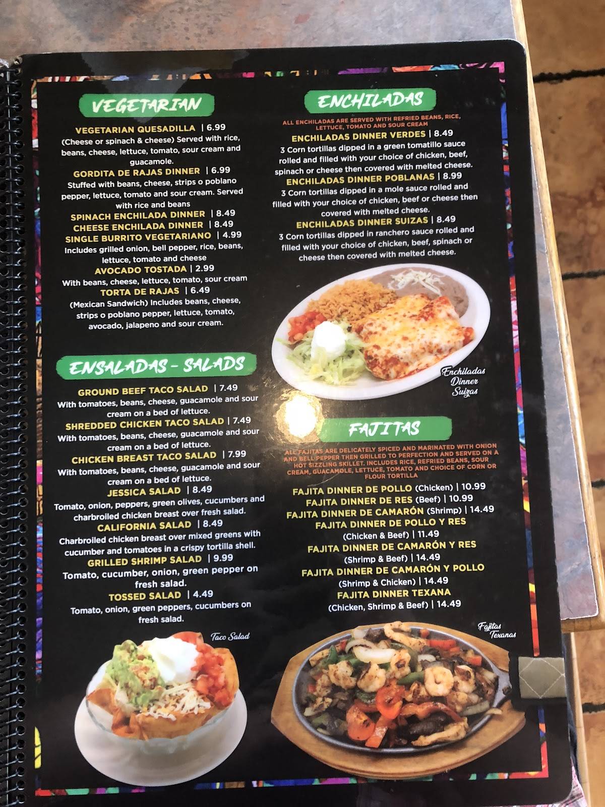 Menu at Burrito Brothers restaurant, Asheboro