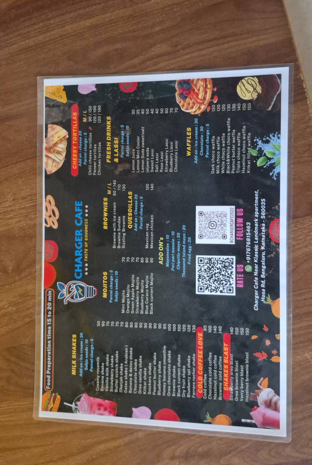 CHARGER CAFE menu