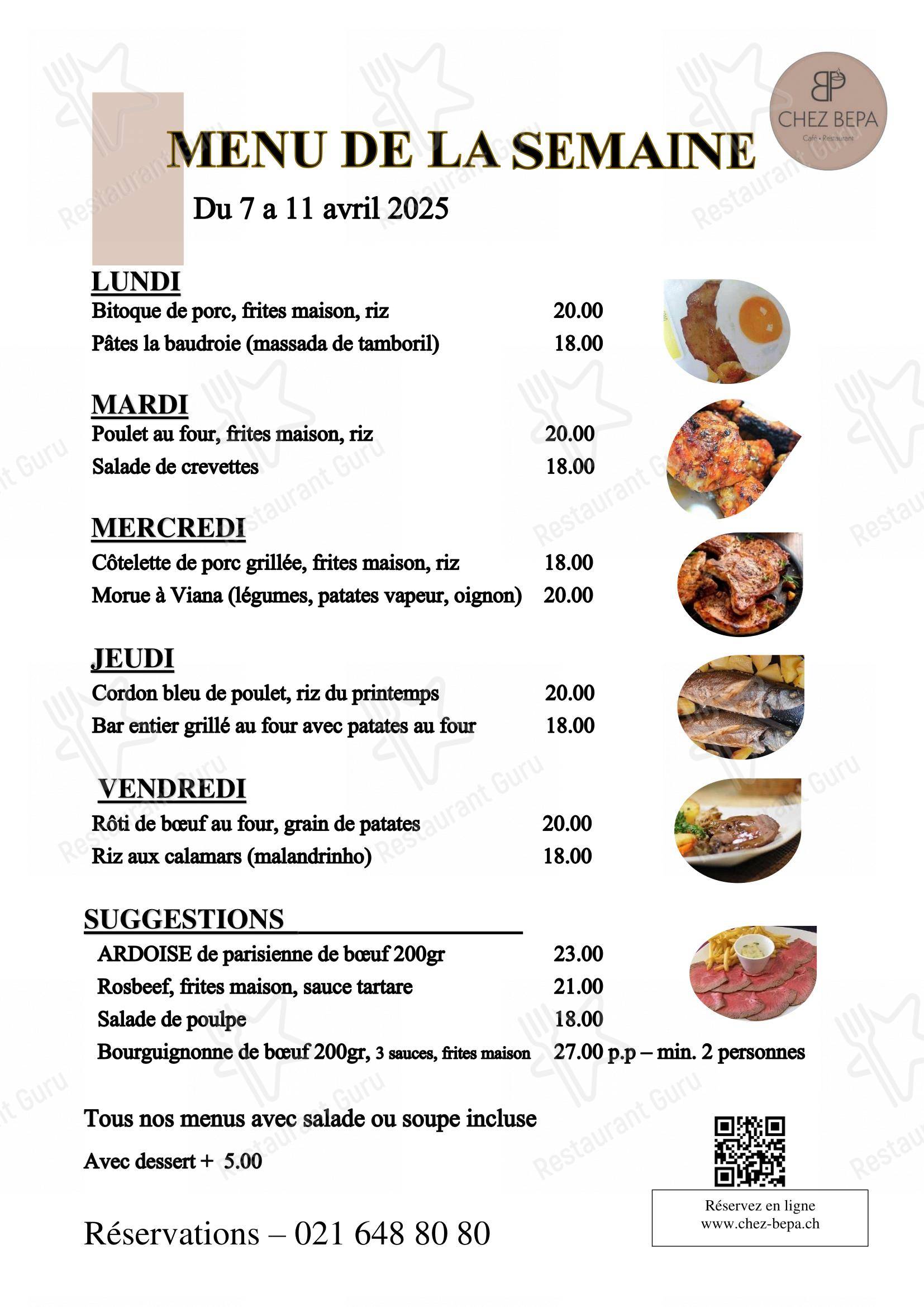 Menu bar per Café-Restaurant CHEZ BEPA ristorante