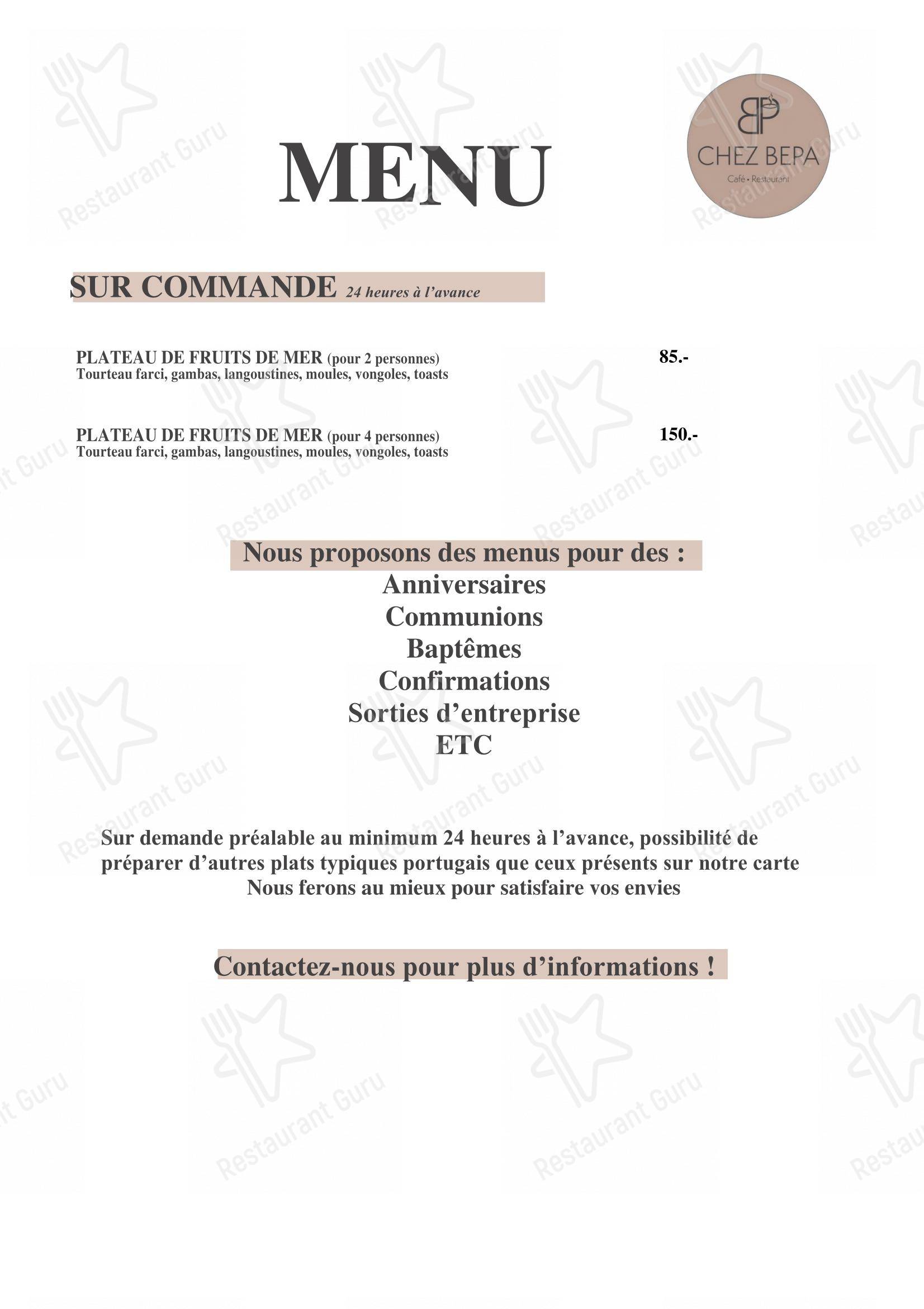 Menu di Café-Restaurant CHEZ BEPA - Menu