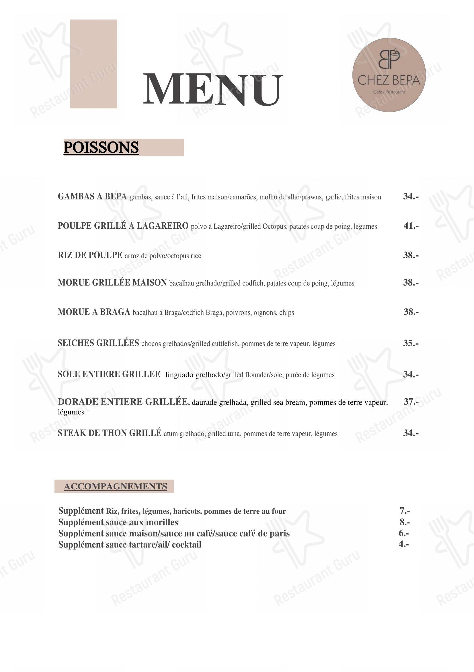 Menu di Café-Restaurant CHEZ BEPA - Menu