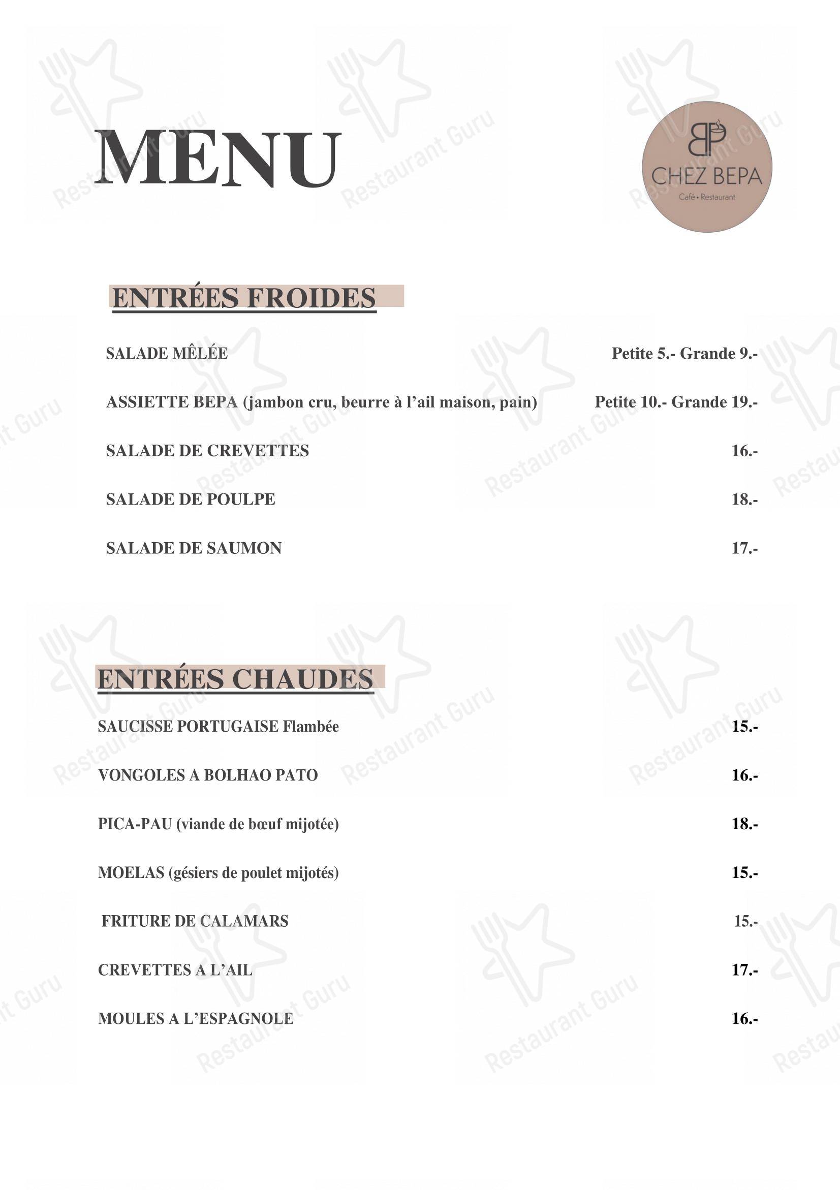 Menu di Café-Restaurant CHEZ BEPA - 菜单