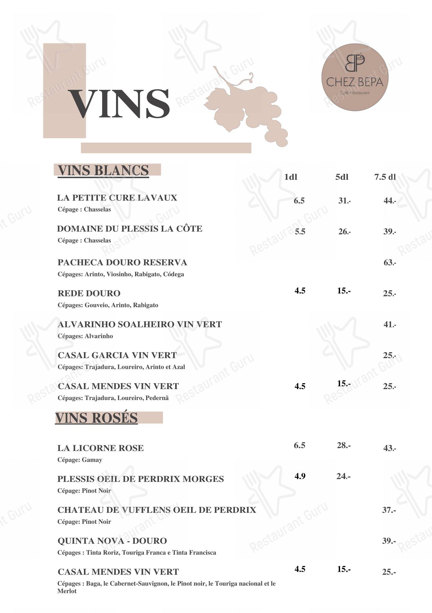 菜单 per Café-Restaurant CHEZ BEPA ristorante