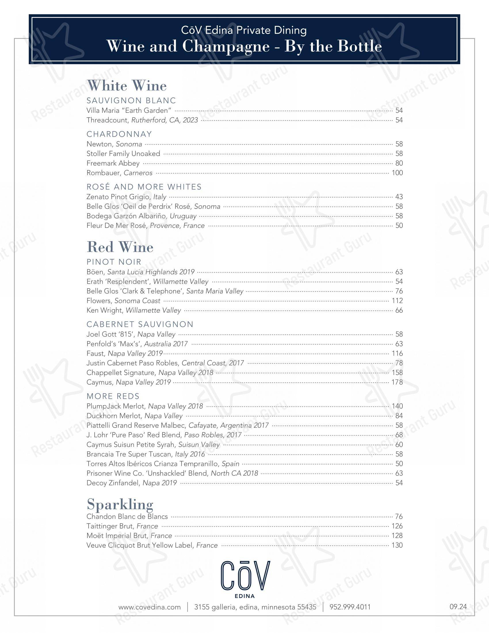 Menu at COV Edina pub & bar, Edina