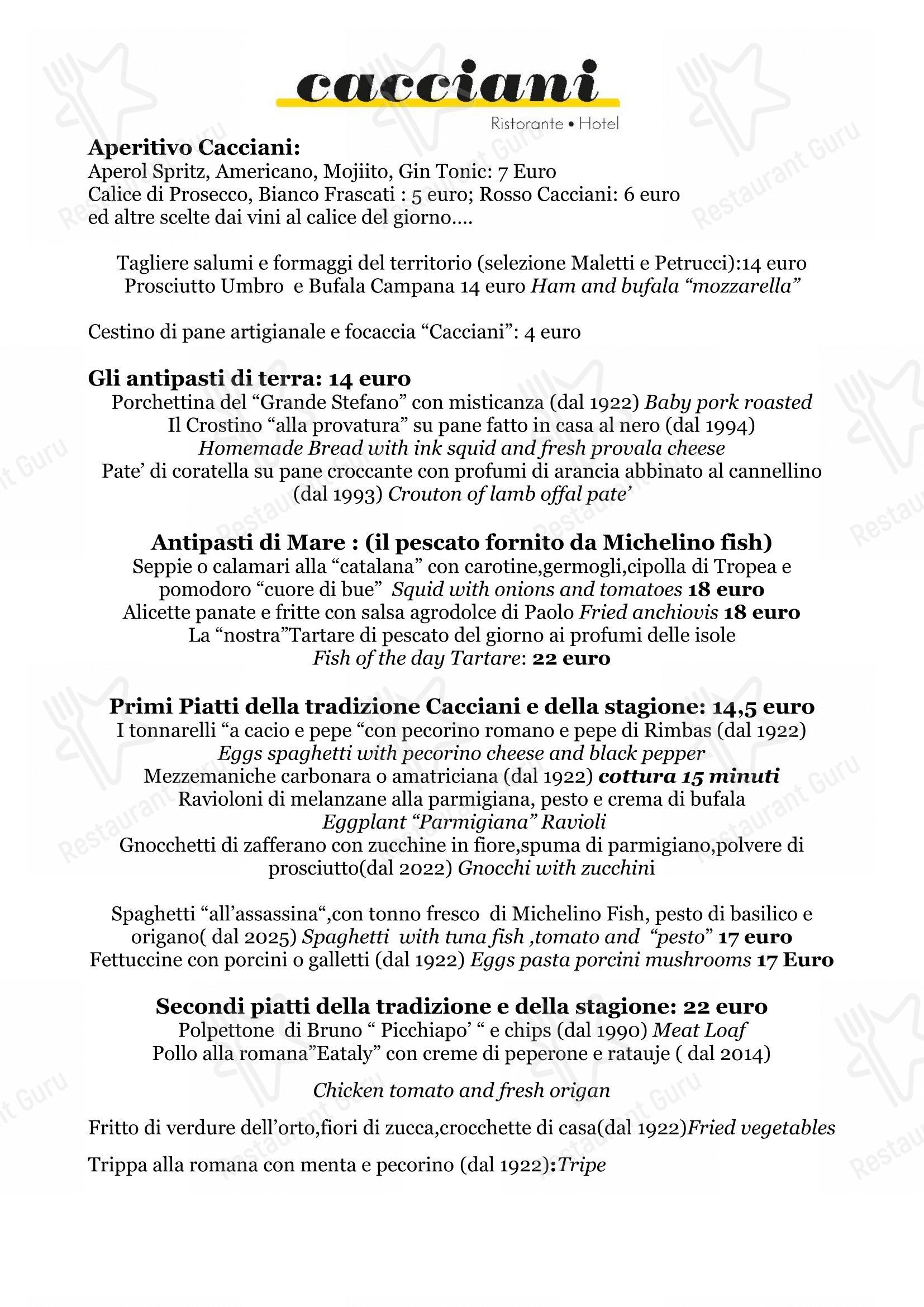Cacciani Ristorante in Frascati - Menu bar