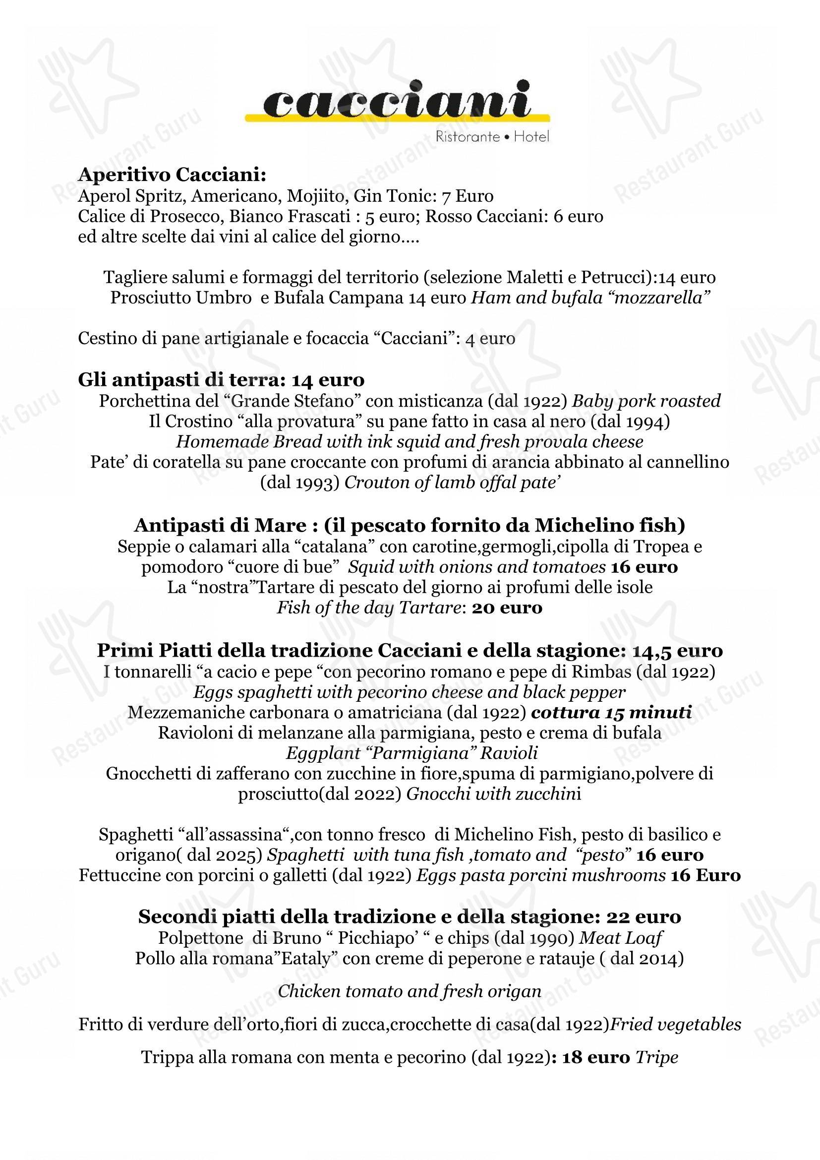 Menu di Cacciani Ristorante - Основное меню